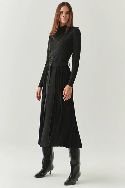 Florence Mixed Material Denim Skirt in black by Exquise