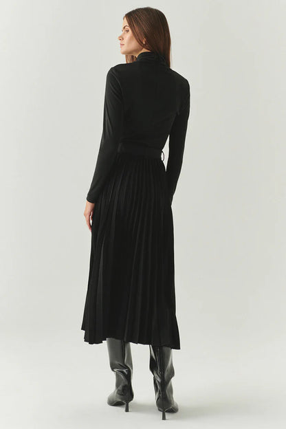 Florence Mixed Material Denim Skirt in black by Exquise