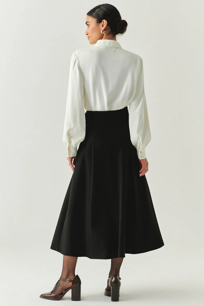 Sol Black Flared Midi Skirt in black by Exquise