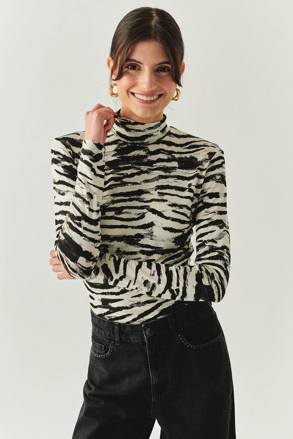 Laylani Zebra Print Top in black/beige by Exquise