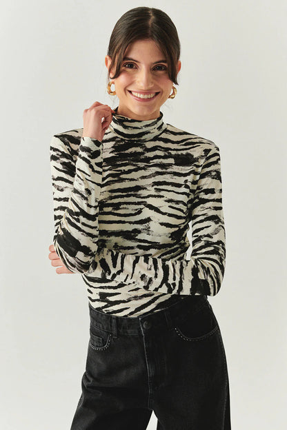 Laylani Zebra Print Top in black/beige by Exquise