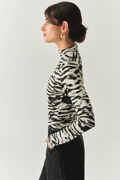 Laylani Zebra Print Top in black/beige by Exquise