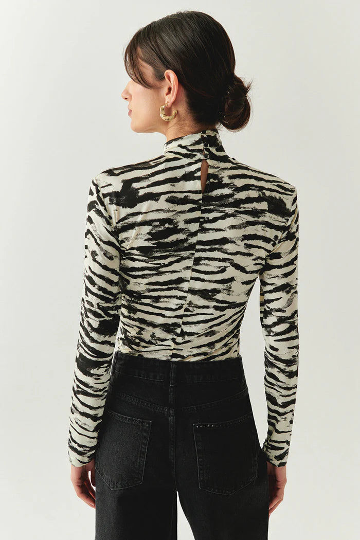 Laylani Zebra Print Top in black/beige by Exquise