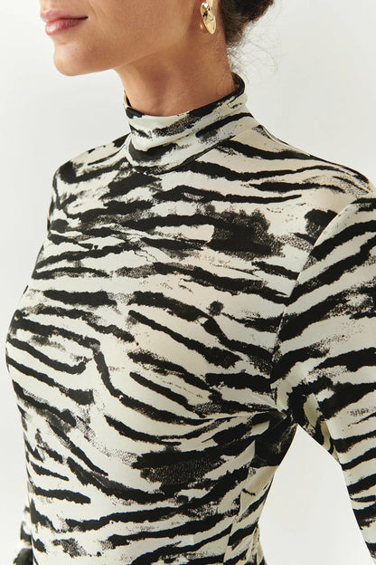 Laylani Zebra Print Top in black/beige by Exquise