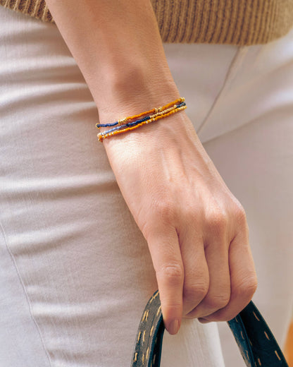 Set/3 Miyuki Beaded Stretch Bracelets (Blue/Mustard/Salmon)