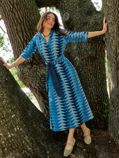 Eloise Bagru Triangle Maxi Dress in fall blue by Beau & Ro