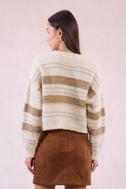 Stripe Sweater in off white/beige by Molly Bracken