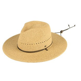 Straw Hat with Suede Neck Tie in natural