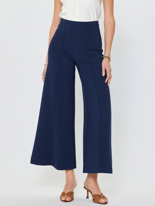 Ponte Flared Pintucked Pants in navy by Current Air