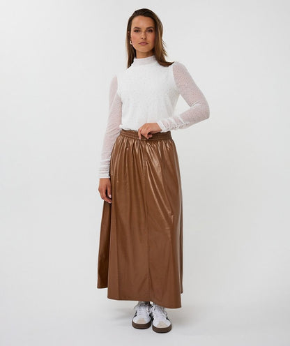 Metallic Elastic Waist Skirt in bronze by Esqualo