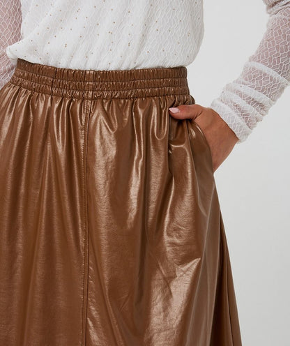 Metallic Elastic Waist Skirt in bronze by Esqualo
