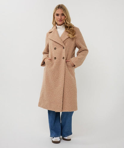 Long Boucle Coat in sand by Esqualo
