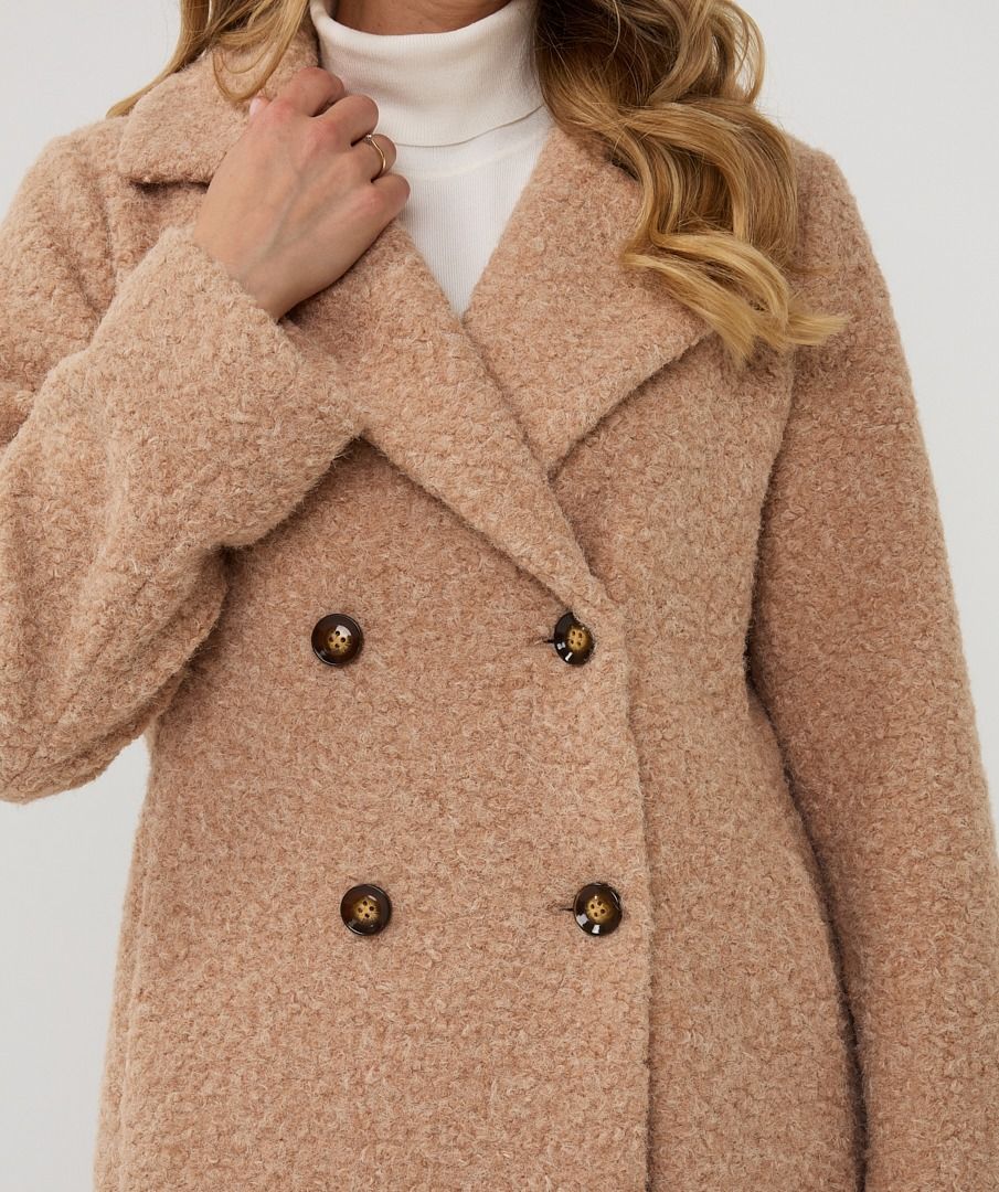 Long Boucle Coat in sand by Esqualo