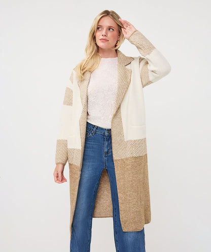 Stripe Cardigan Jacket in sand melange by Esqualo