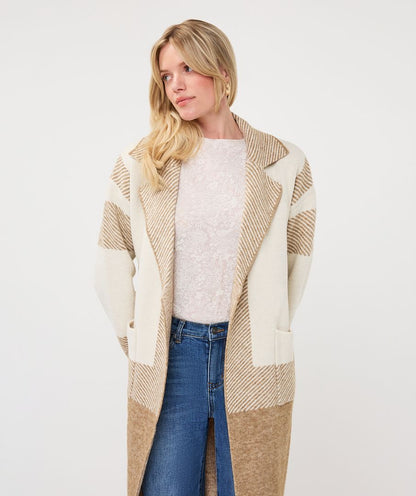 Stripe Cardigan Jacket in sand melange by Esqualo