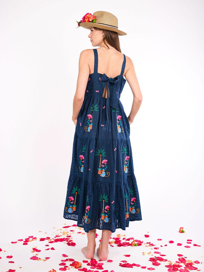 Cornflower Embroidered Monkey Dress in navy by Nimo