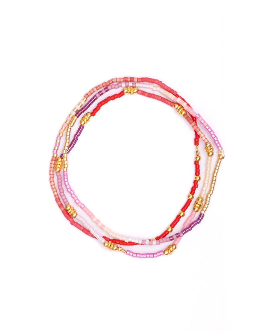 Set/3 Miyuki Beaded Stretch Bracelets (Red/Pink/Purple)