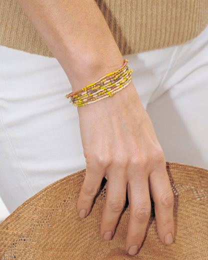 Set/7 Miyuki Beaded Stretch Bracelets (Citron/Tan/Cream)