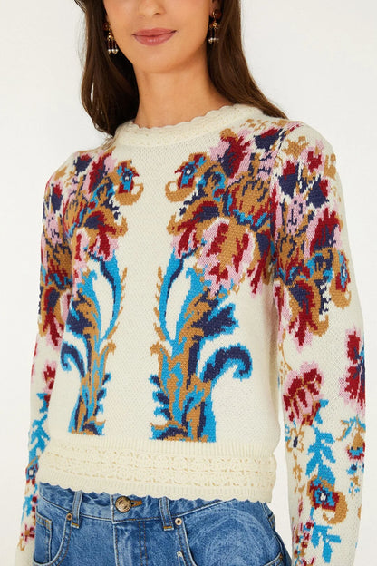 Arabesque Knit Sweater in off white by Farm Rio