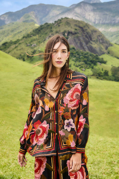 Chenille Flowers Blouse in black by Farm Rio