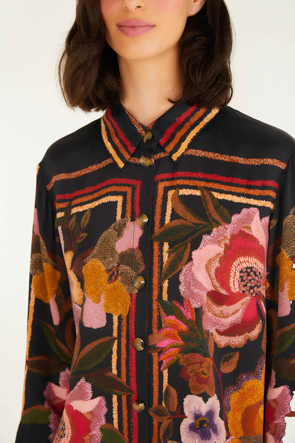 Chenille Flowers Blouse in black by Farm Rio