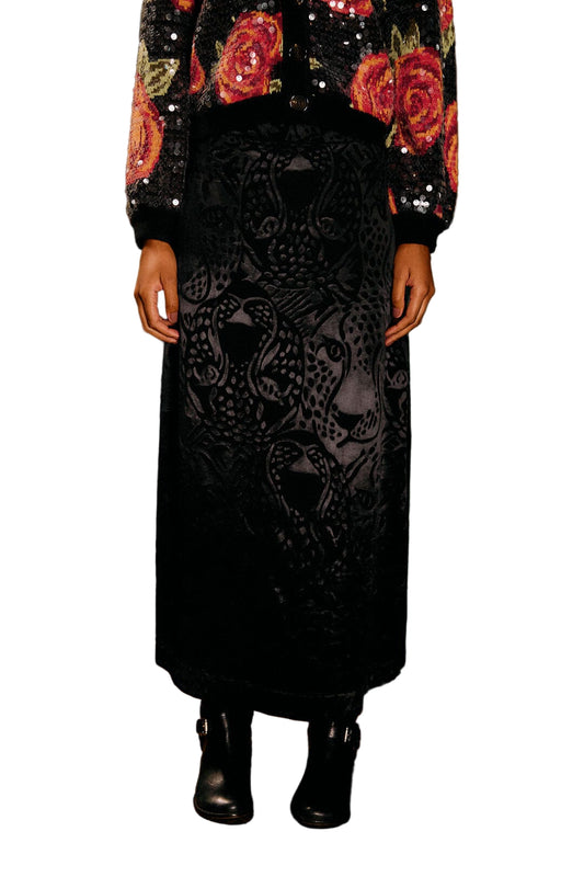 Midnight Leopards Jacquard Maxi Skirt in black by Farm Rio