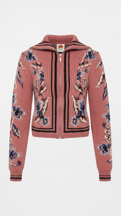Floral Beauty Tapestry Knit Cardigan in blush pink by Farm Rio