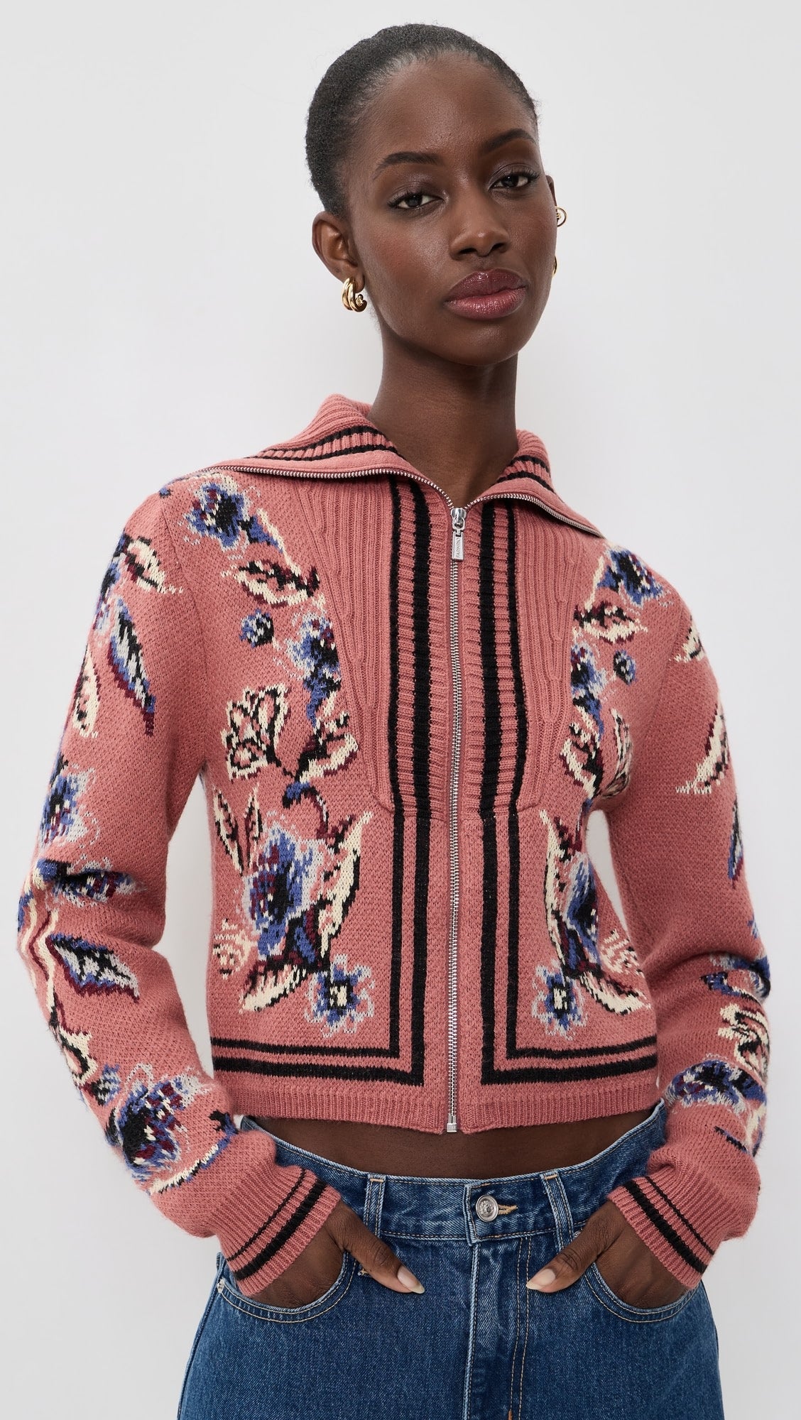 Floral Beauty Tapestry Knit Cardigan in blush pink by Farm Rio