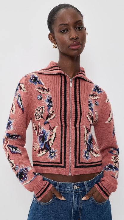 Floral Beauty Tapestry Knit Cardigan in blush pink by Farm Rio