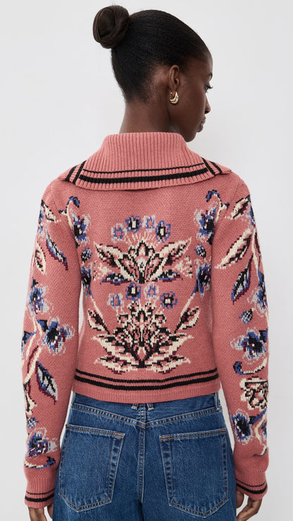 Floral Beauty Tapestry Knit Cardigan in blush pink by Farm Rio