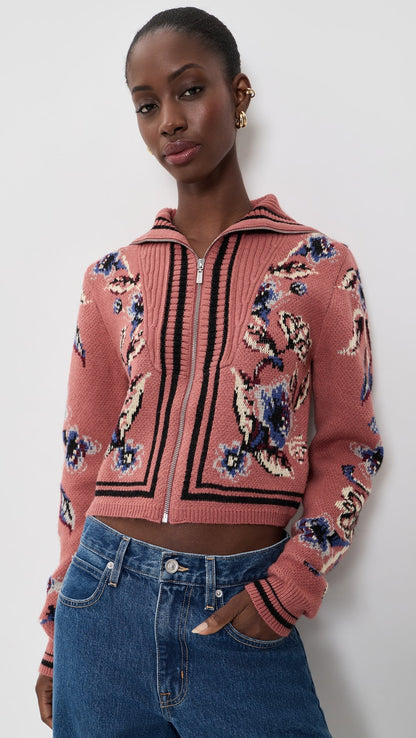 Floral Beauty Tapestry Knit Cardigan in blush pink by Farm Rio
