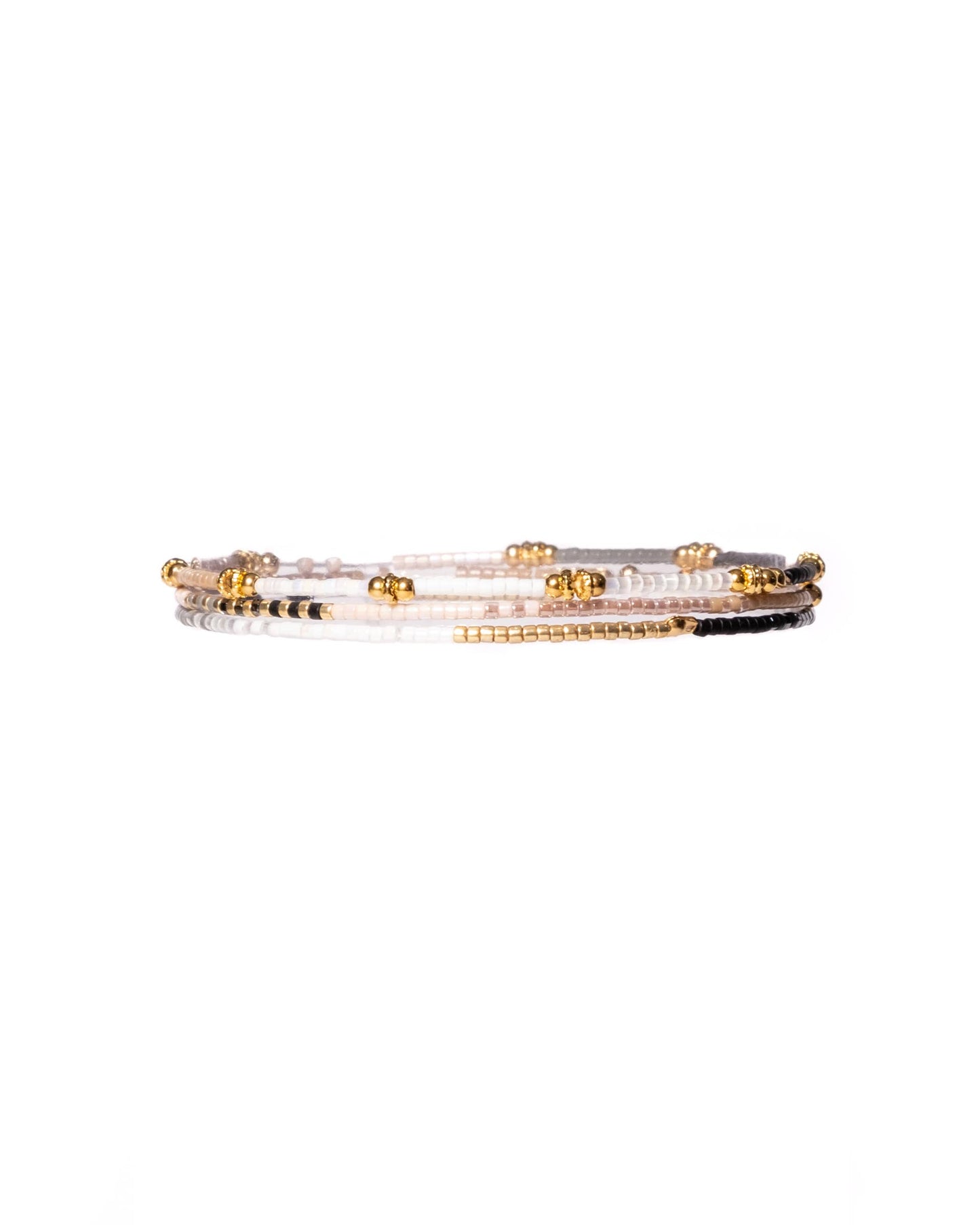 Set/3 Miyuki Beaded Stretch Bracelets (Black/Pink/White)