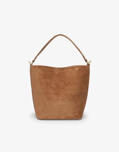 Feigh Mini Faux Suede Shoulder Bag in camel by Remi & Reid