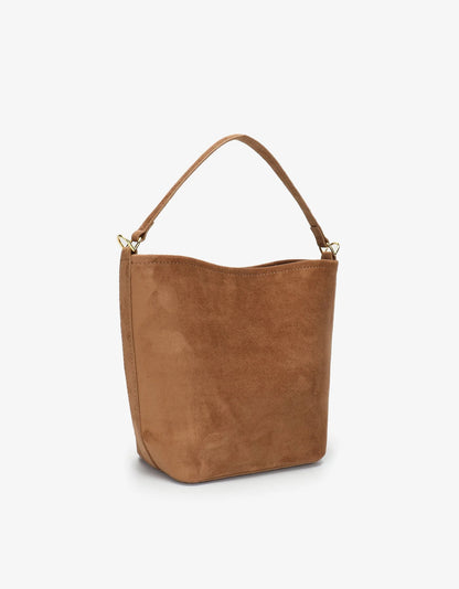Feigh Mini Faux Suede Shoulder Bag in camel by Remi & Reid