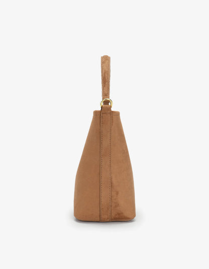 Feigh Mini Faux Suede Shoulder Bag in camel by Remi & Reid