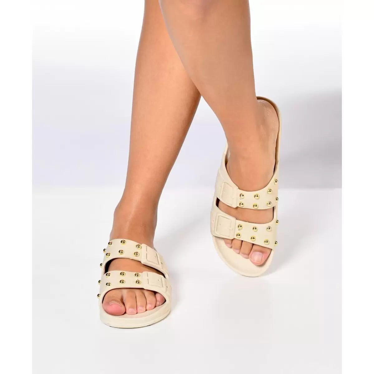 Florianopolis Studded Rubber Sandal in craie by Cacatoes
