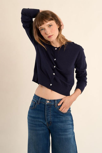 Basic Button Up Cardigan in navy blue by Molly Bracken