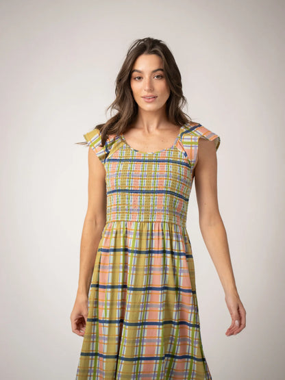 smock detailing on womens plaid summer dress