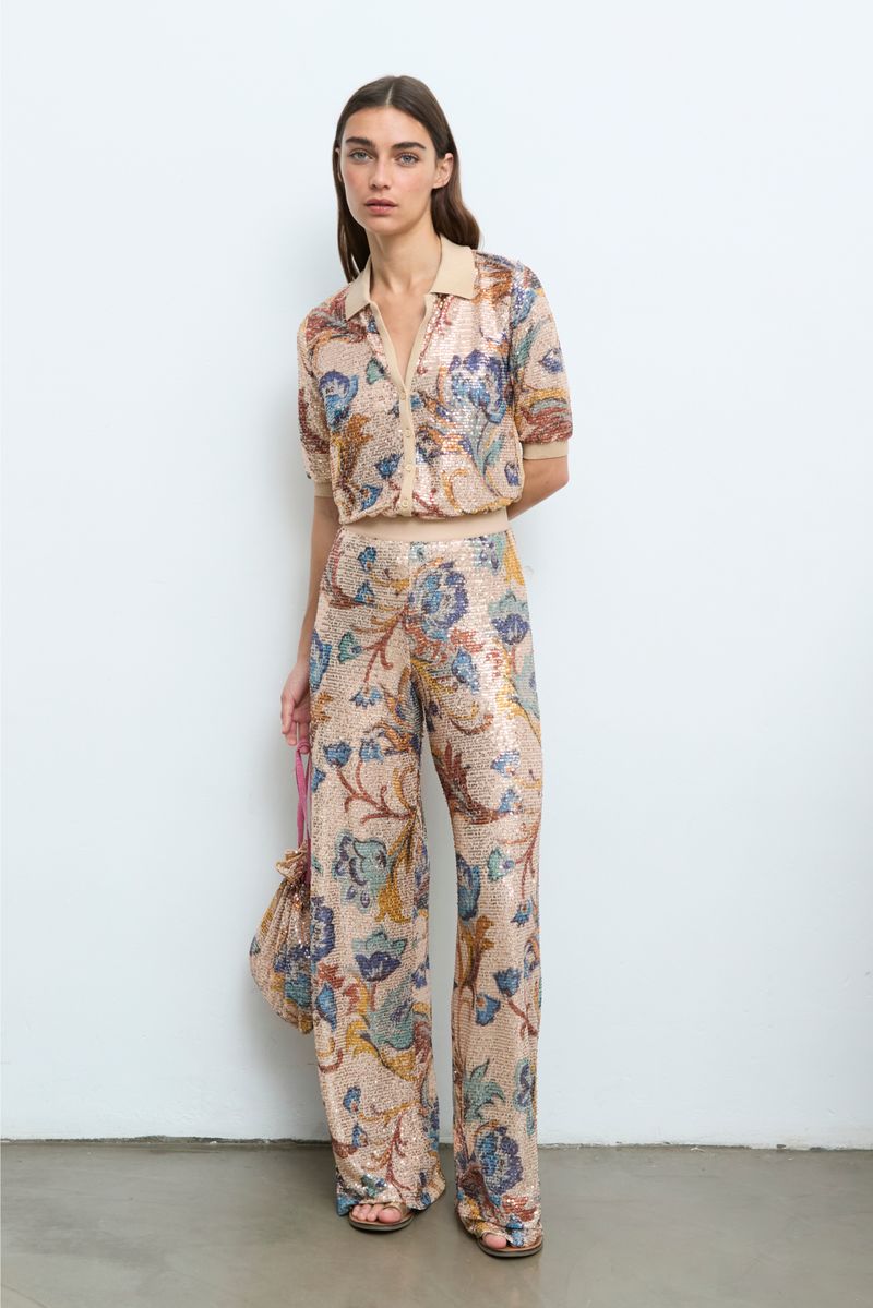Sequin Wide Leg Pants in beige by Aldo Martins