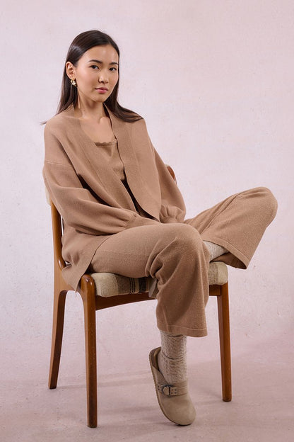 Open Cardigan in golden beige by Molly Bracken