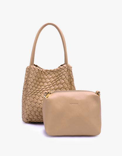 Hollace Mini Woven Tote in light tan by Remi & Reid