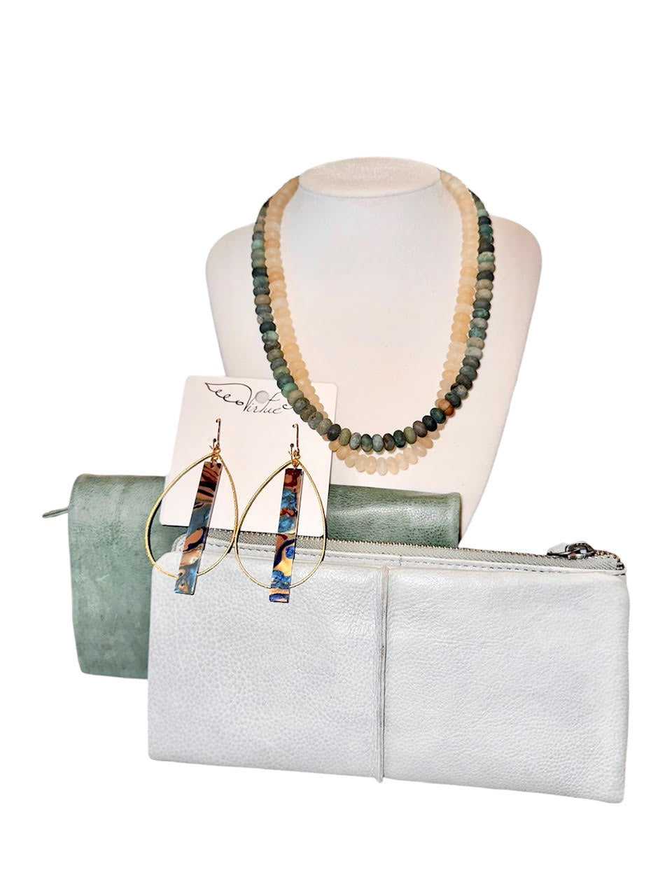 Rondelle 18" Necklace with Small Swivel Clasp in matte green multi by Virtue