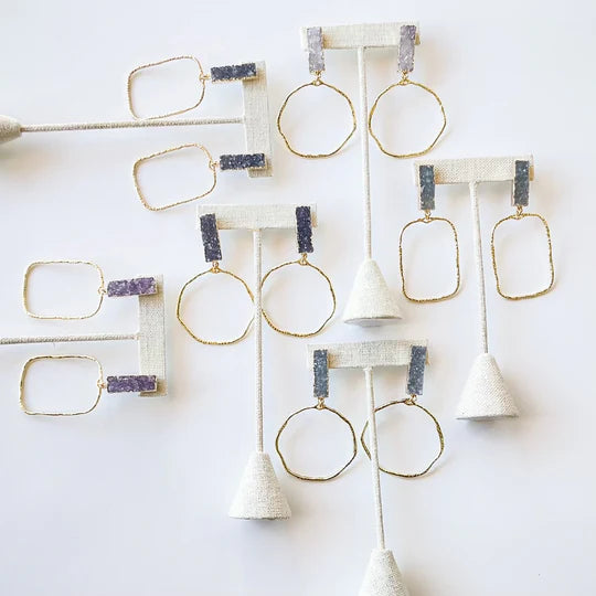 Druzy Rectangle Branch Earring in gold by Virtue