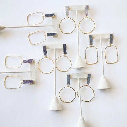Druzy Rectangle Branch Earring in gold by Virtue