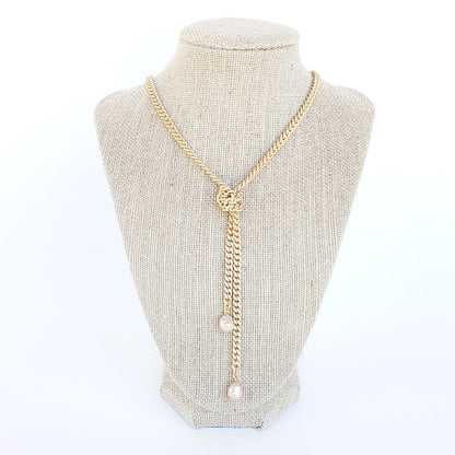 Knotted Curb Chain Necklace w/ Mini Pearls in gold by Virtue