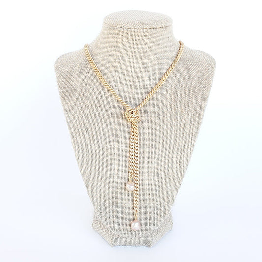 Knotted Curb Chain Necklace w/ Mini Pearls in gold by Virtue