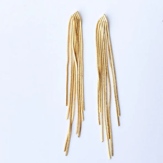 Metal Fringe Earrings in gold by Virtue