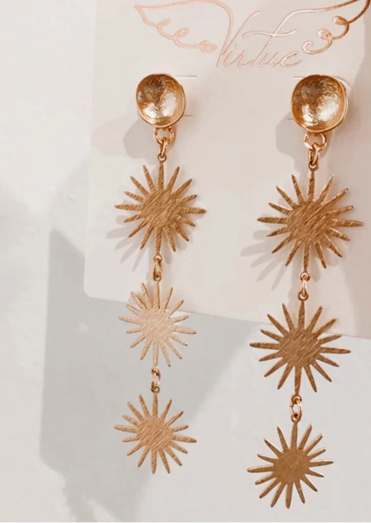 Triple Starburst on Hammered Post Earring in gold by Virtue