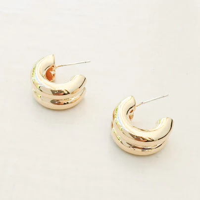 Double Thick Hoop Stud Earring in gold by Virtue