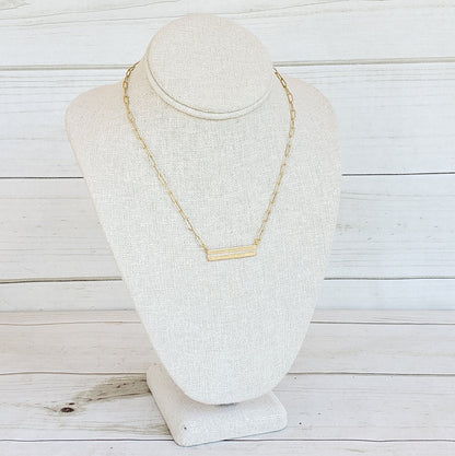 16" Paperclip Chain with Rhinestone Bar in gold by Virtue